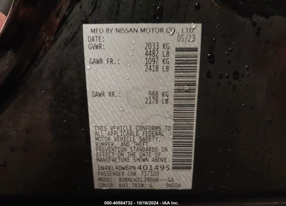 2023 NISSAN ALTIMA SV INTELLIGENT AWD VIN: 1N4BL4DW6PN401495