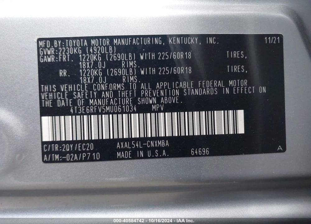 2021 TOYOTA RAV4 HYBRID XSE VIN: 4T3E6RFV5MU061034