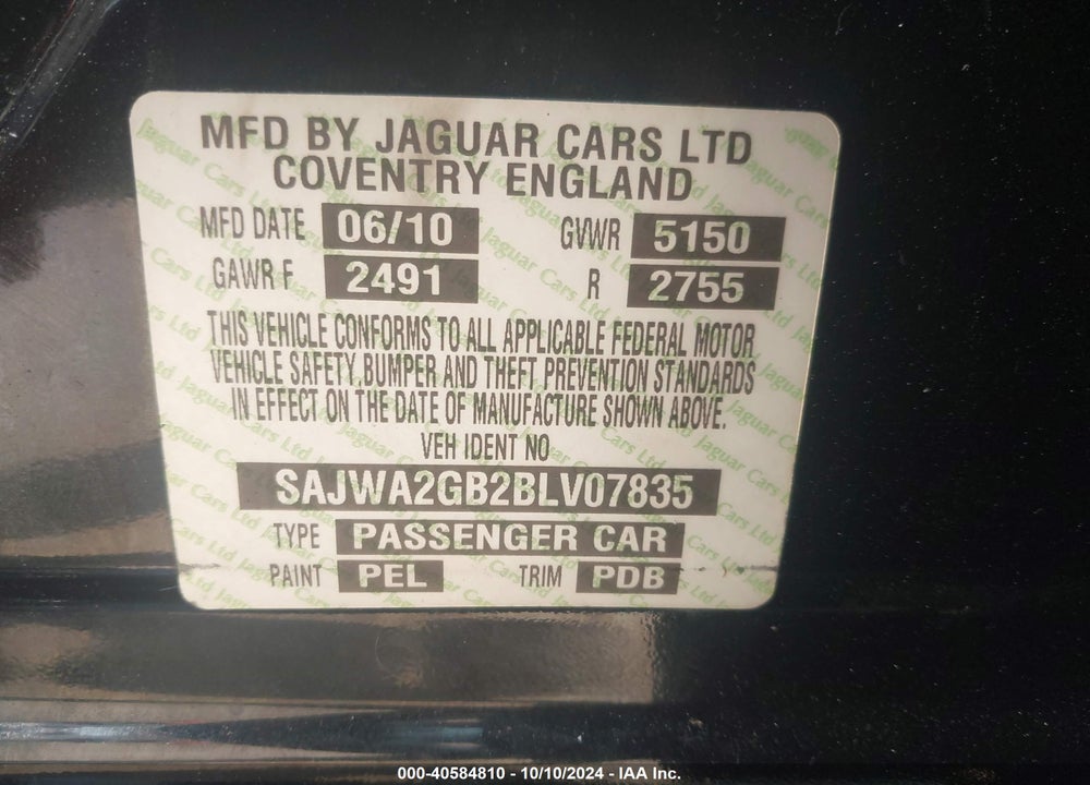 2011 JAGUAR XJ XJL VIN: SAJWA2GB2BLV07835