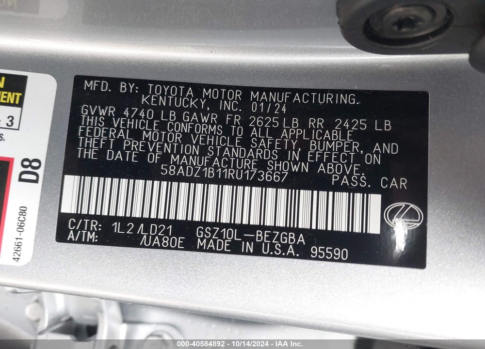2024 LEXUS ES 350 VIN: 58ADZ1B11RU173667