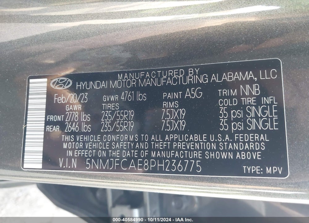 2023 HYUNDAI TUCSON SEL VIN: 5NMJFCAE8PH236775