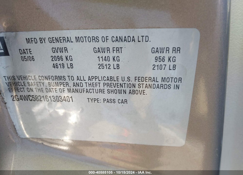 2006 BUICK LACROSSE CX VIN: 2G4WC582161303401