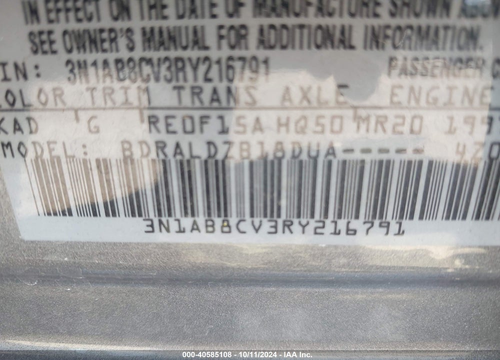 2024 NISSAN SENTRA SV XTRONIC CVT VIN: 3N1AB8CV3RY216791
