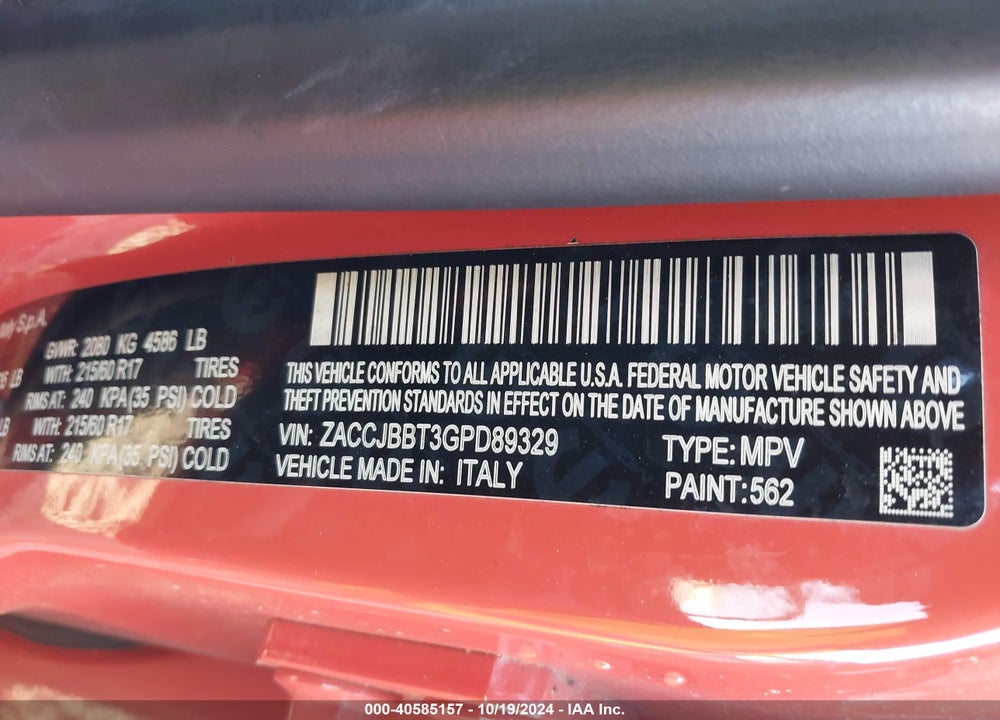 2016 JEEP RENEGADE LATITUDE VIN: ZACCJBBT3GPD89329