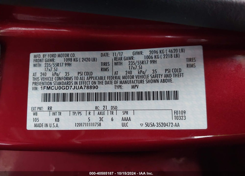 2018 FORD ESCAPE SE VIN: 1FMCU0GD7JUA78890