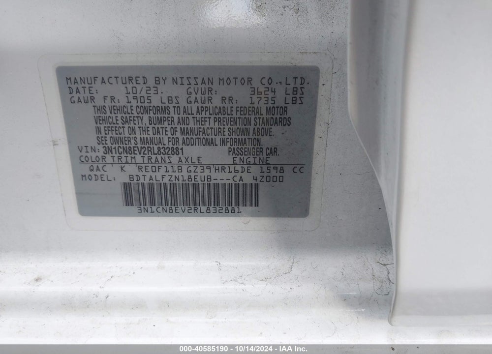 2024 NISSAN VERSA 1.6 SV VIN: 3N1CN8EV2RL832881