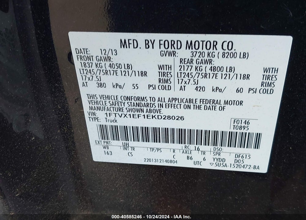 2014 FORD F-150 XL VIN: 1FTVX1EF1EKD28026
