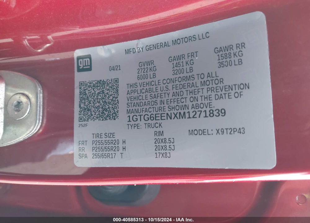 2021 GMC CANYON 4WD SHORT BOX DENALI VIN: 1GTG6EENXM1271839