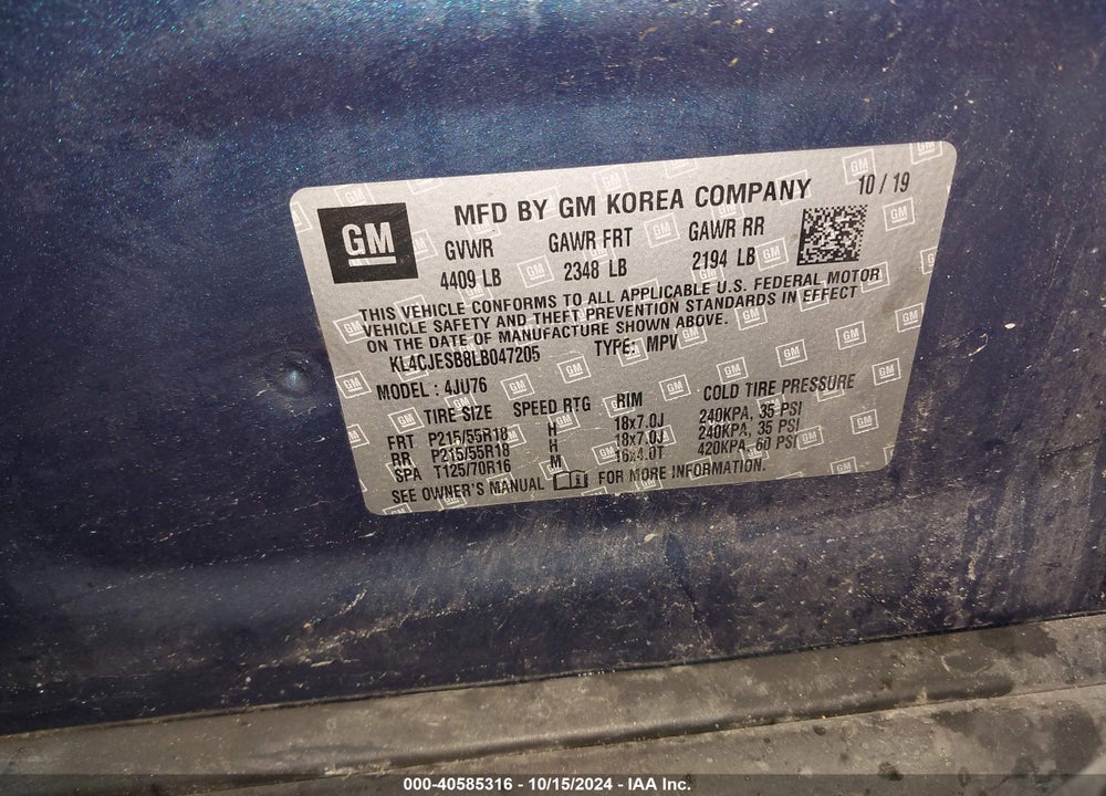 2020 BUICK ENCORE AWD PREFERRED VIN: KL4CJESB8LB047205