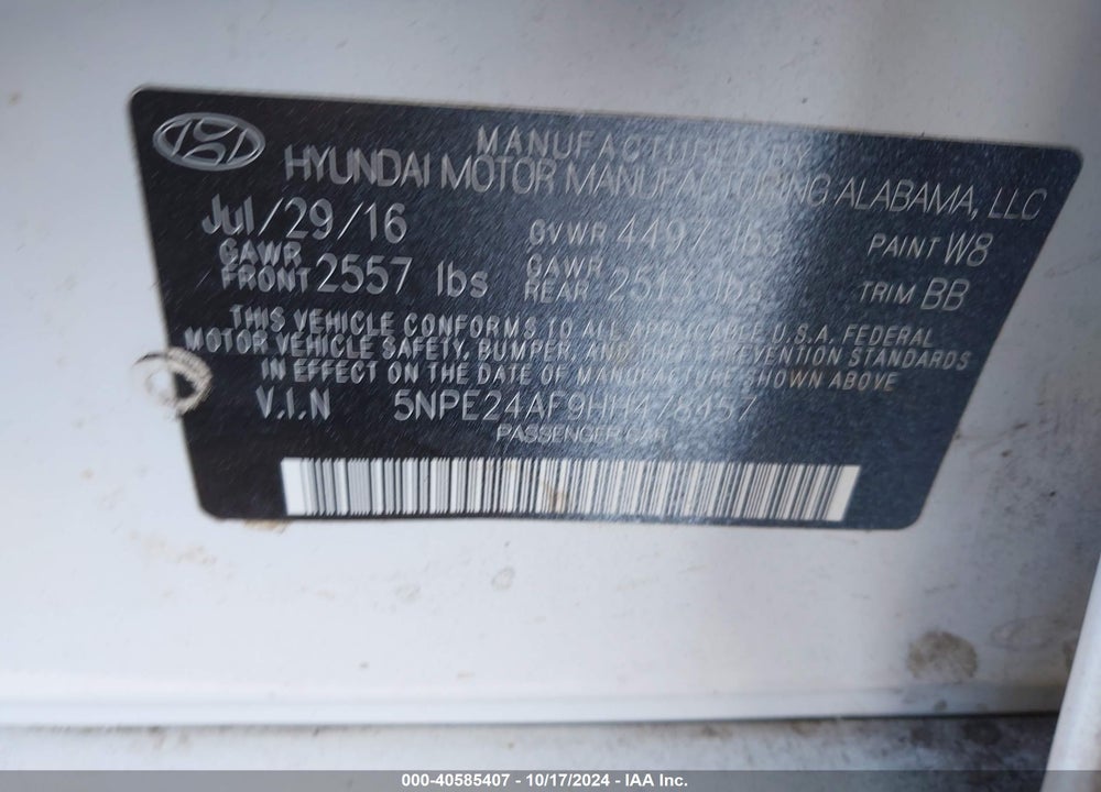 2017 HYUNDAI SONATA VIN: 5NPE24AF9HH478457