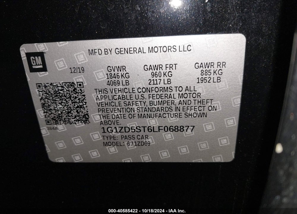 2020 CHEVROLET MALIBU FWD LT VIN: 1G1ZD5ST6LF068877