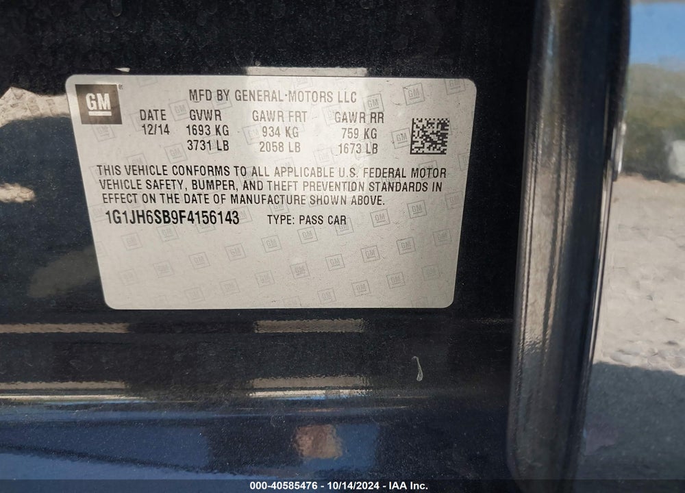 2015 CHEVROLET SONIC RS MANUAL VIN: 1G1JH6SB9F4156143