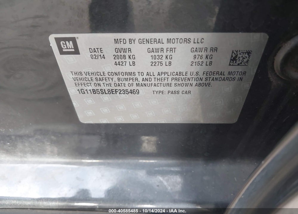 2014 CHEVROLET MALIBU 1LS VIN: 1G11B5SL8EF235469