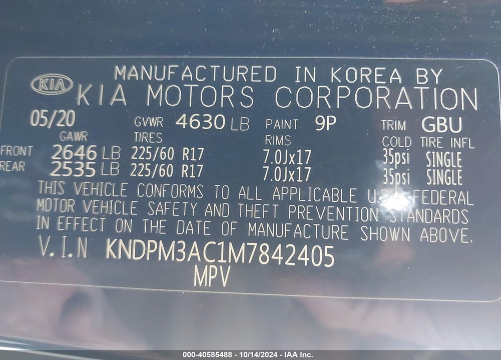 2021 KIA SPORTAGE LX VIN: KNDPM3AC1M7842405