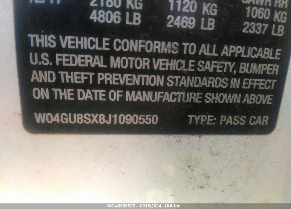 2018 BUICK REGAL TOURX VIN: W04GU8SX8J1090550