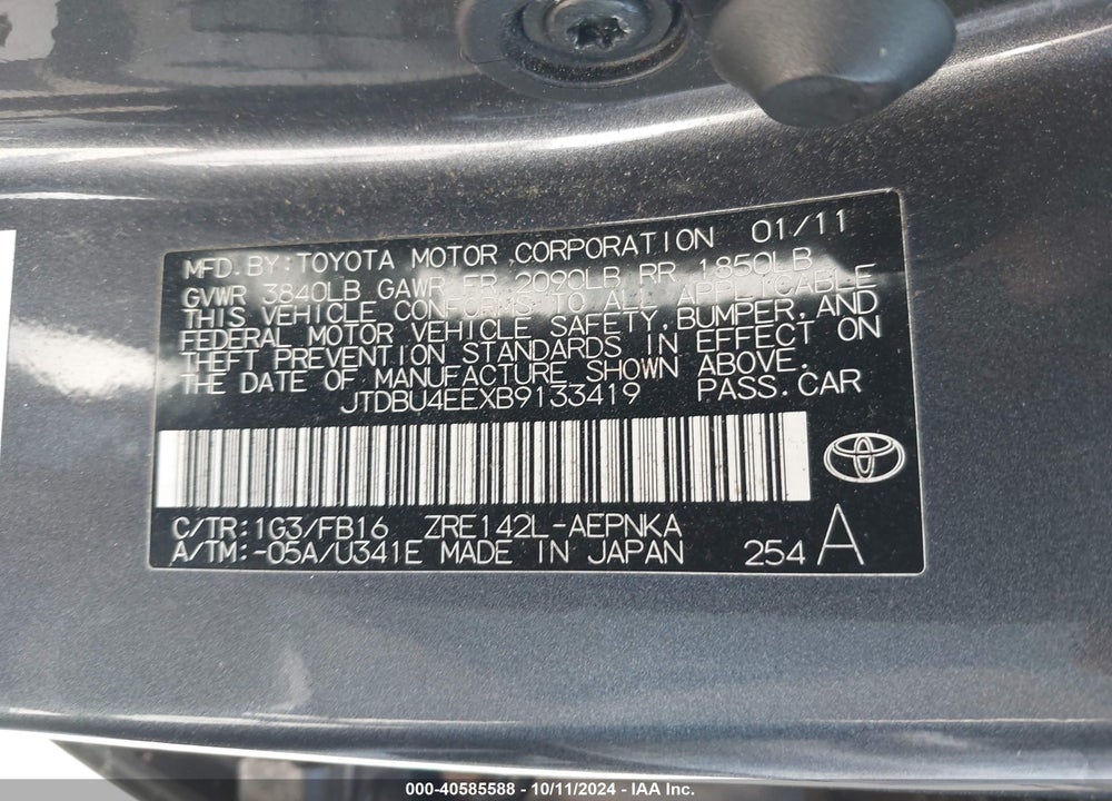 2011 TOYOTA COROLLA LE VIN: JTDBU4EEXB9133419