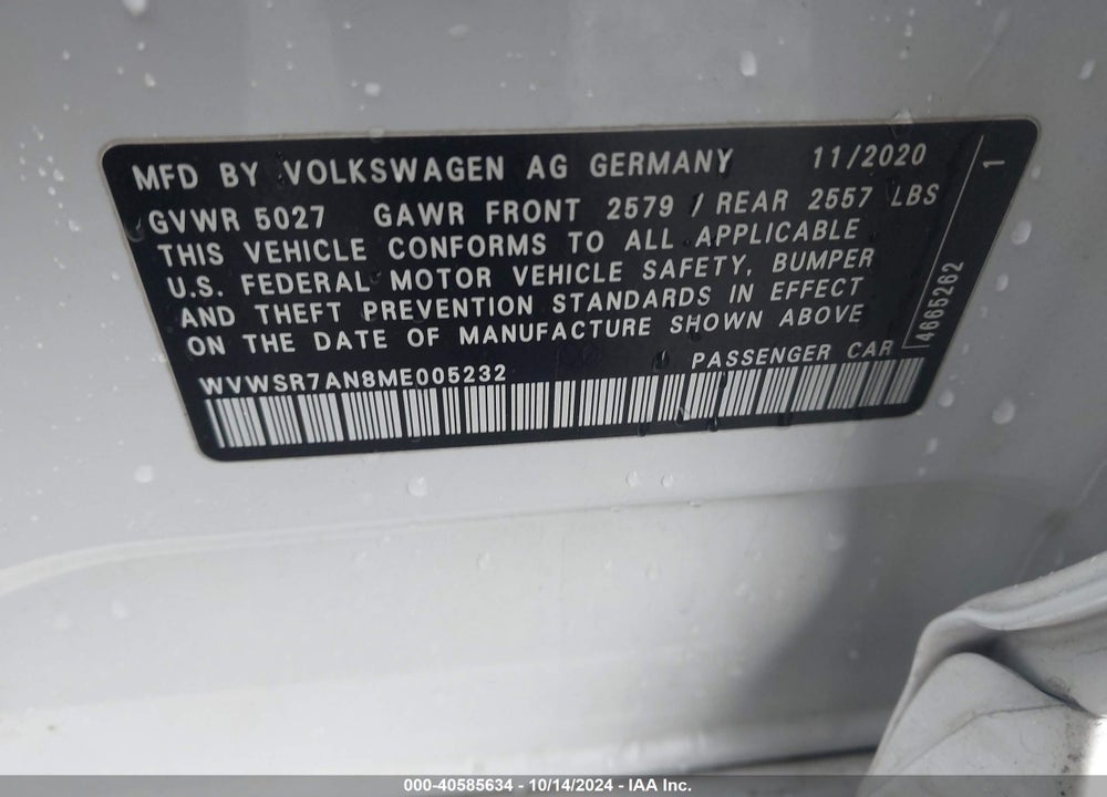 2021 VOLKSWAGEN ARTEON 2.0T SEL R-LINE VIN: WVWSR7AN8ME005232