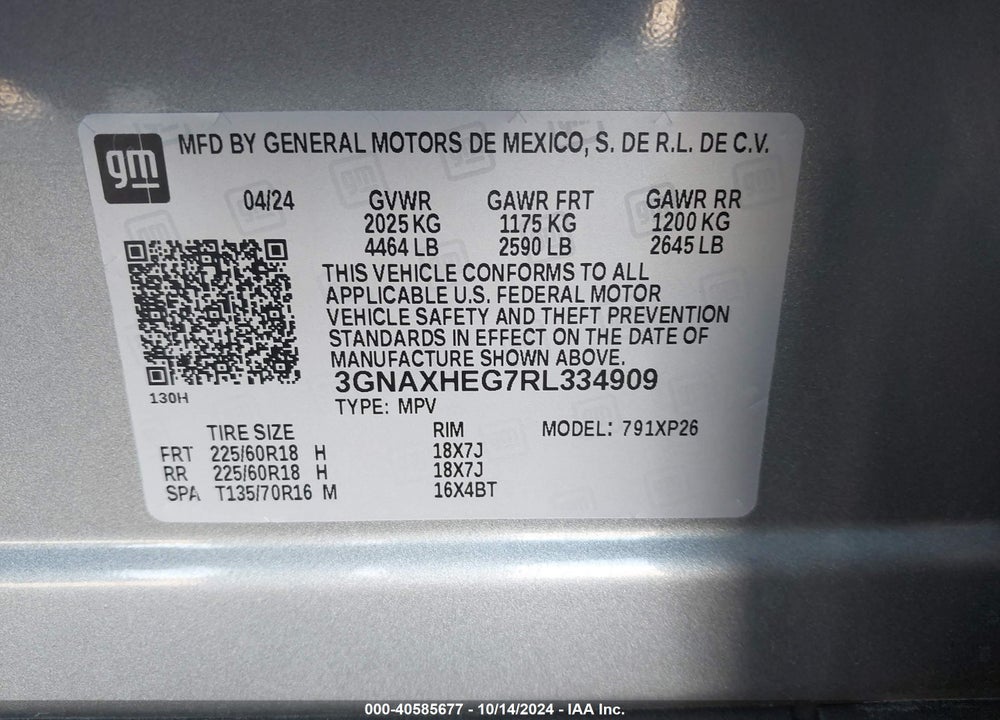 2024 CHEVROLET EQUINOX FWD LS VIN: 3GNAXHEG7RL334909