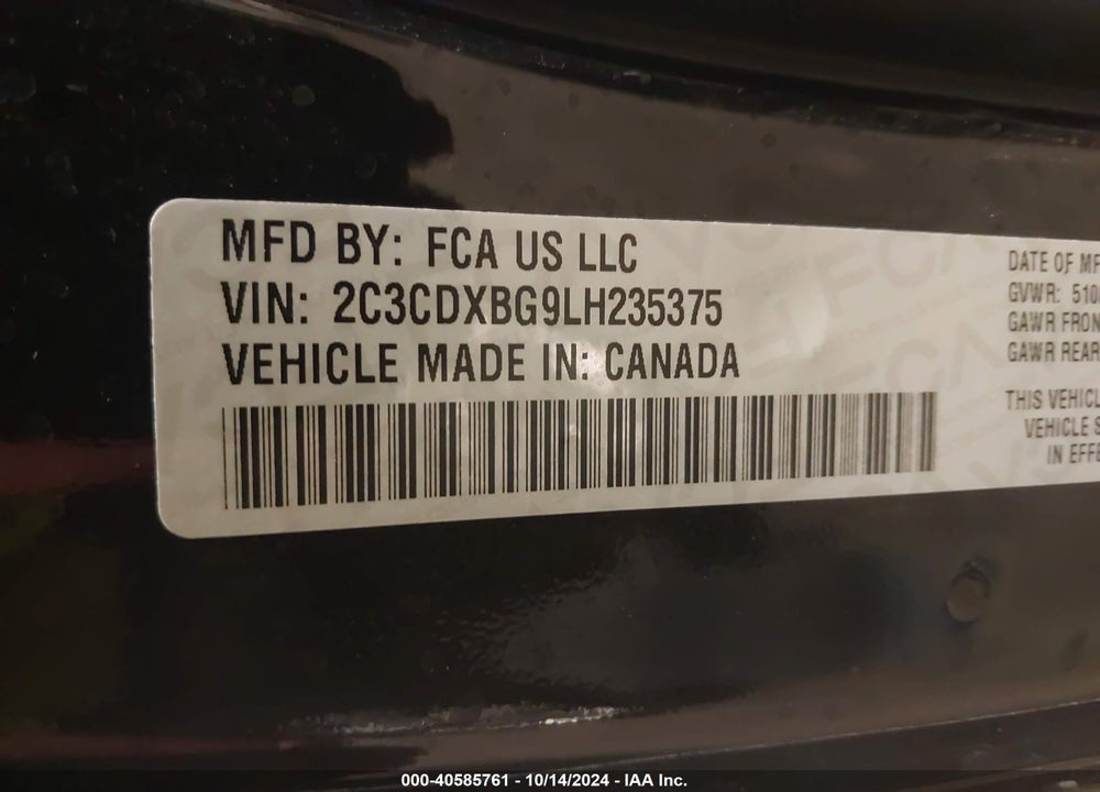 2020 DODGE CHARGER SXT RWD VIN: 2C3CDXBG9LH235375