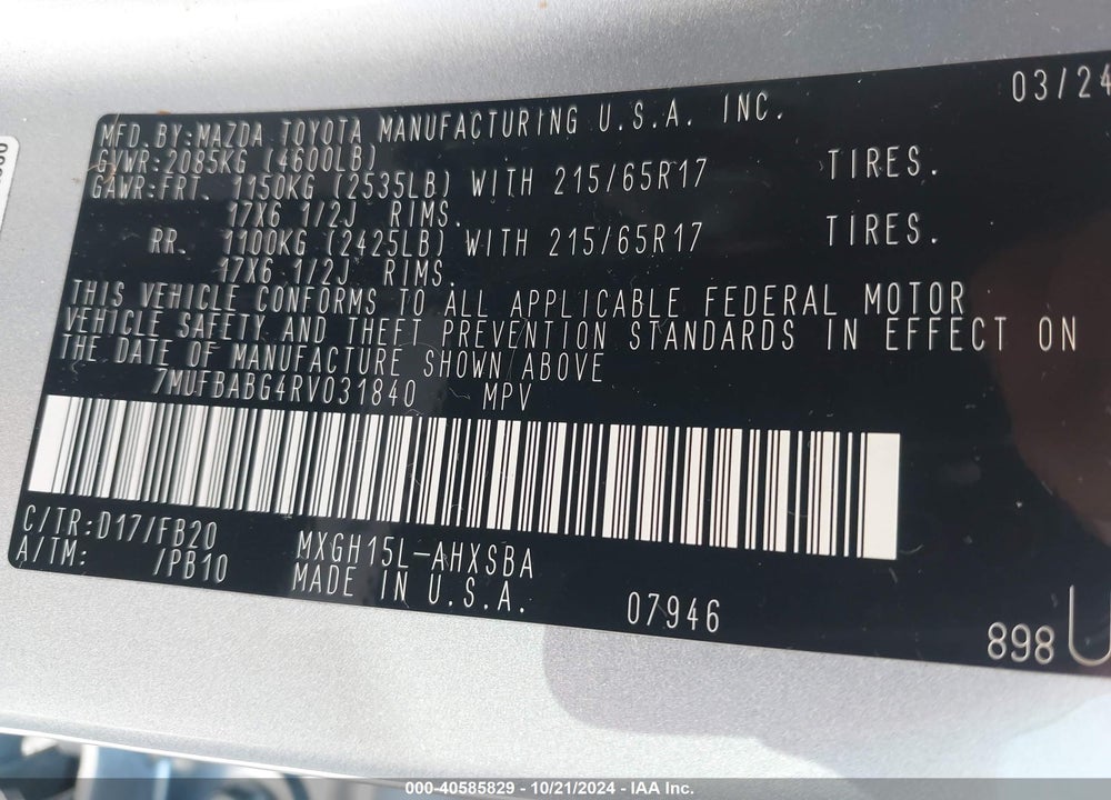 2024 TOYOTA COROLLA CROSS HYBRID SE VIN: 7MUFBABG4RV031840