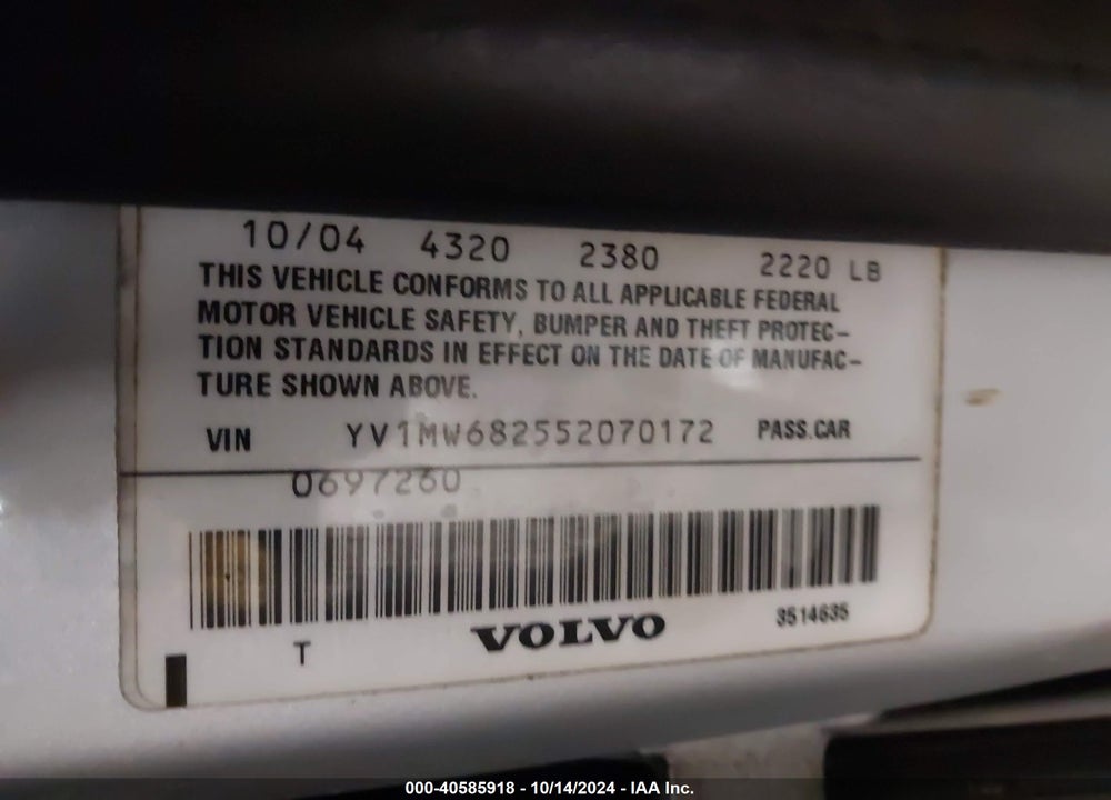 2005 VOLVO V50 VIN: YV1MW682552070172
