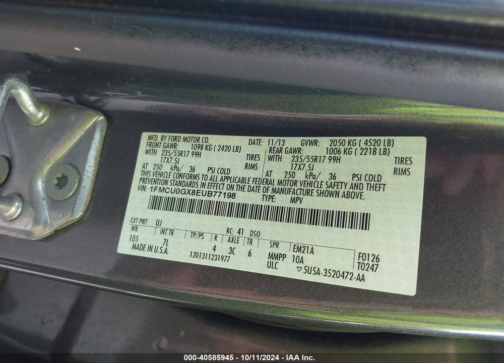 2014 FORD ESCAPE SE VIN: 1FMCU0GX8EUB77198