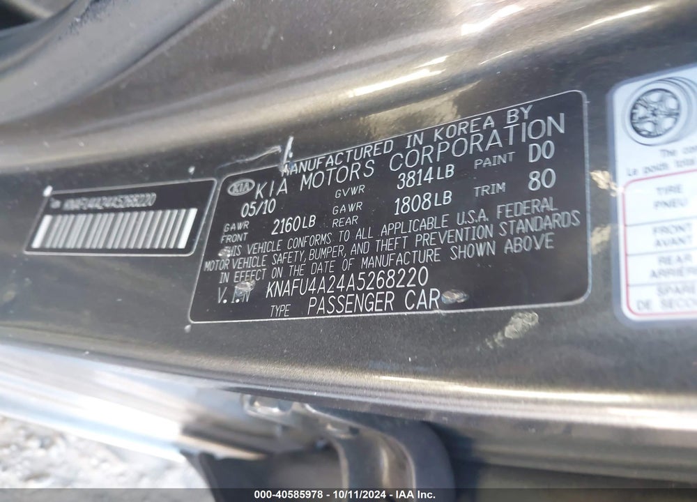 2010 KIA FORTE EX VIN: KNAFU4A24A5268220