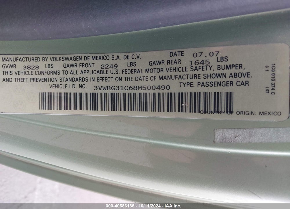 2008 VOLKSWAGEN NEW BEETLE S/SE VIN: 3VWRG31C68M500490