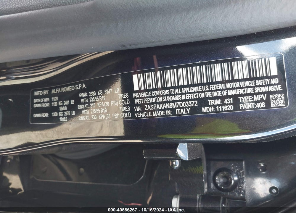 2021 ALFA ROMEO STELVIO AWD VIN: ZASPAKAN8M7D03372