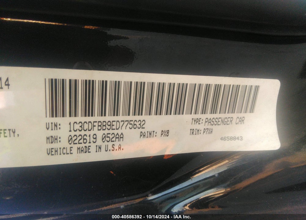 2014 DODGE DART SXT VIN: 1C3CDFBB9ED775632