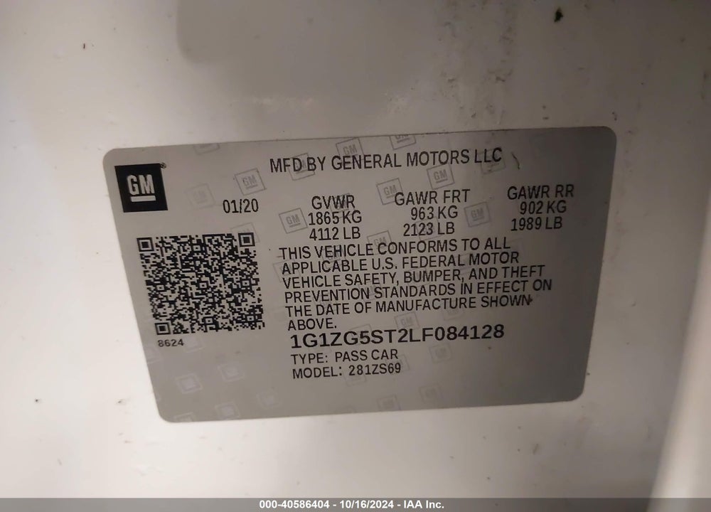 2020 CHEVROLET MALIBU FWD RS VIN: 1G1ZG5ST2LF084128