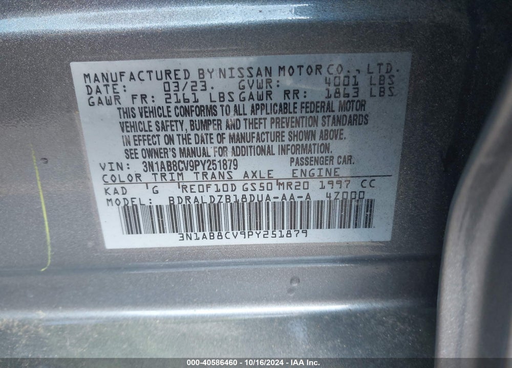 2023 NISSAN SENTRA SV XTRONIC CVT VIN: 3N1AB8CV9PY251879