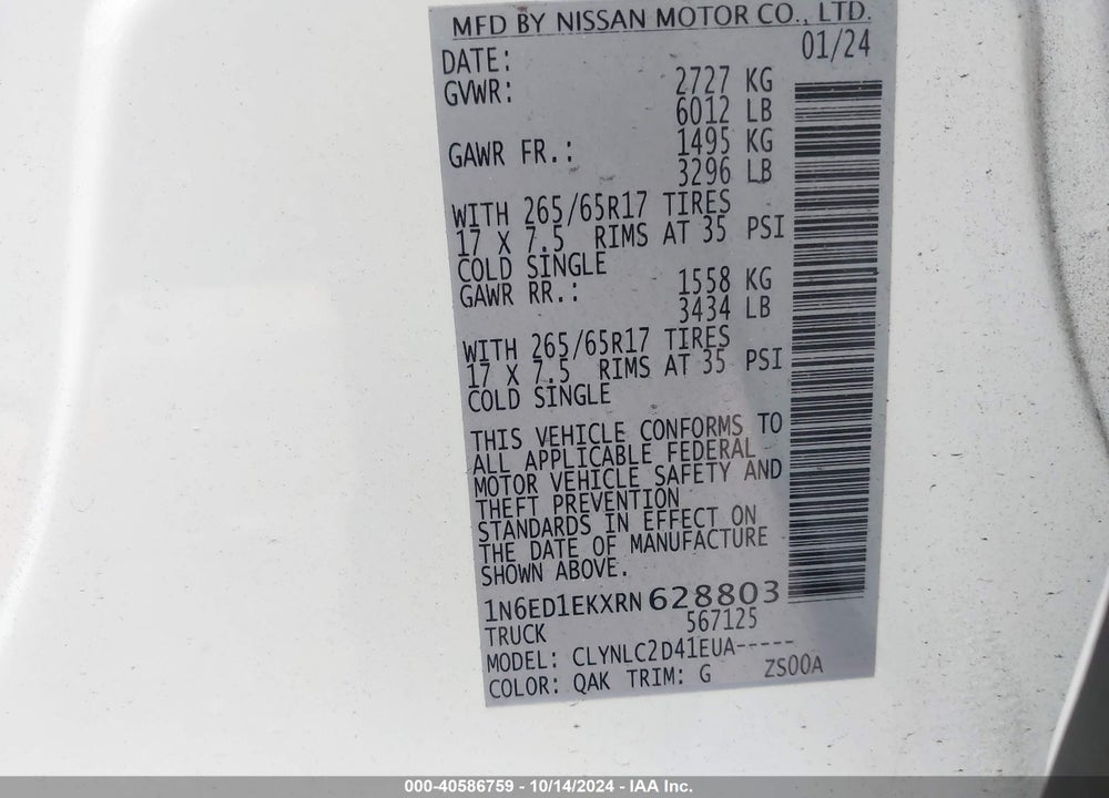 2024 NISSAN FRONTIER SV 4X4 VIN: 1N6ED1EKXRN628803