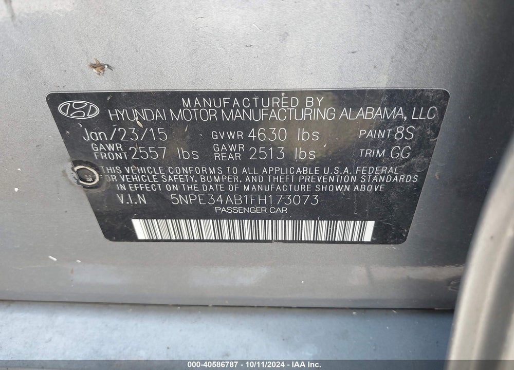 2015 HYUNDAI SONATA LIMITED 2.0T VIN: 5NPE34AB1FH173073