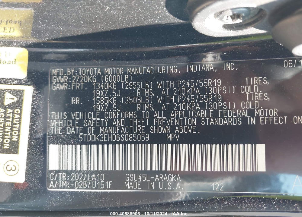 2011 TOYOTA HIGHLANDER LIMITED V6 VIN: 5TDDK3EH0BS085059