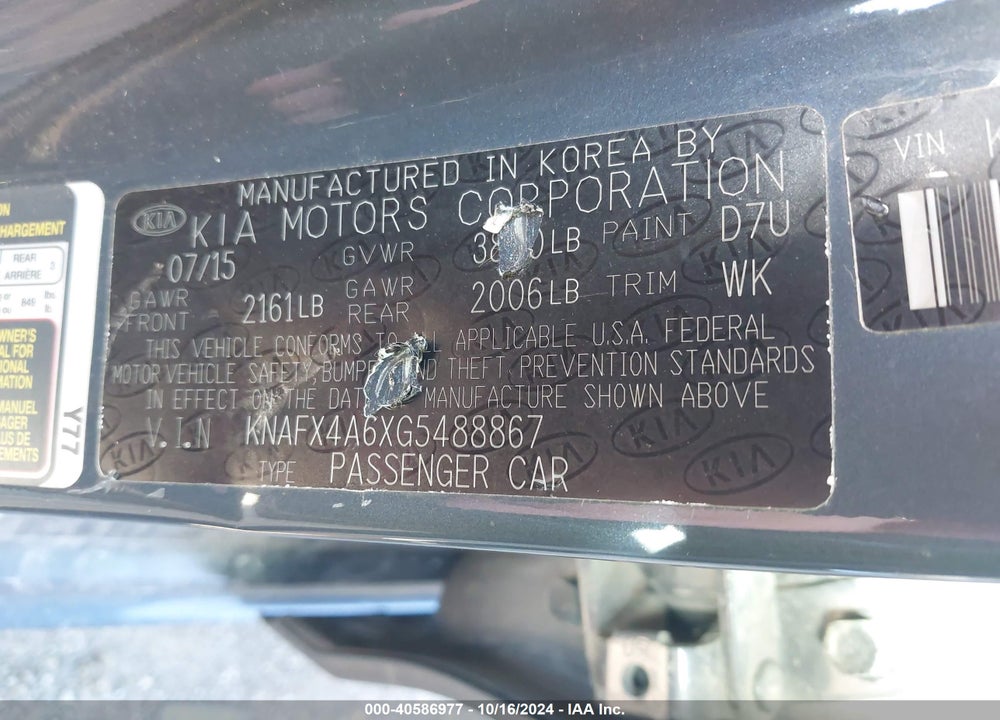 2016 KIA FORTE LX VIN: KNAFX4A6XG5488867