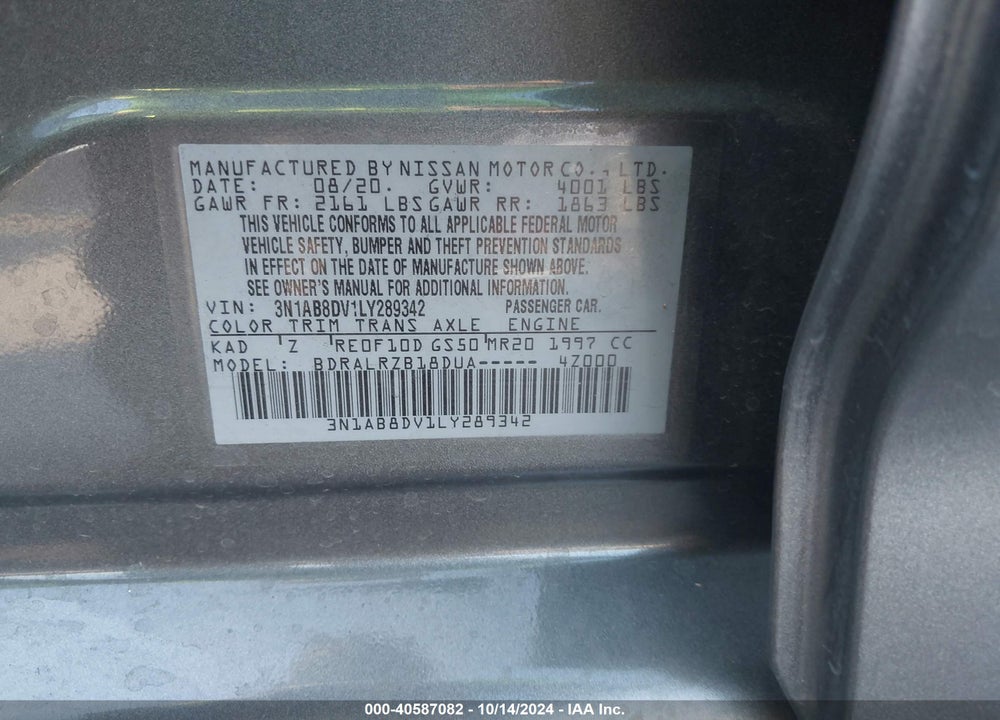 2020 NISSAN SENTRA SR XTRONIC CVT VIN: 3N1AB8DV1LY289342