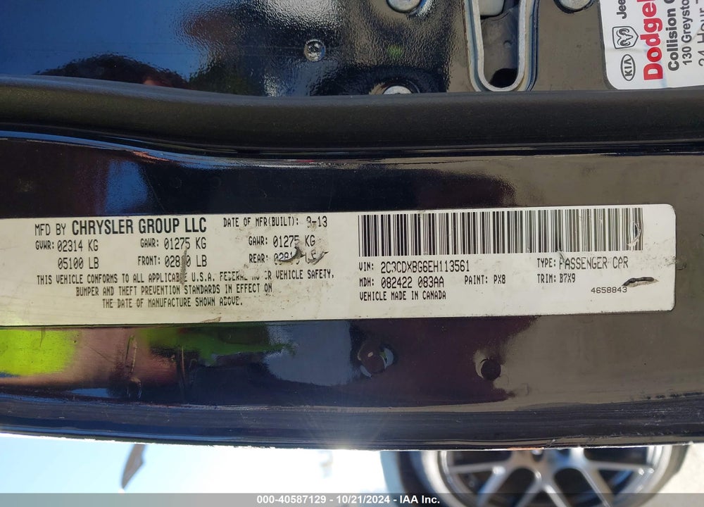 2014 DODGE CHARGER SE VIN: 2C3CDXBG6EH113561
