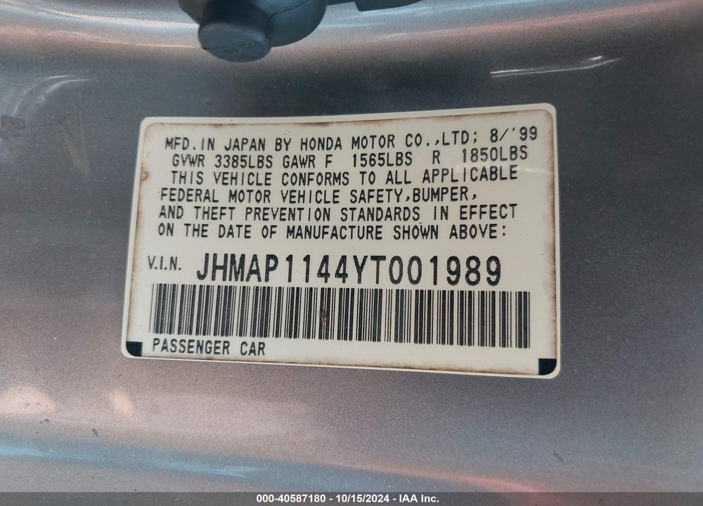 2000 HONDA S2000 VIN: JHMAP1144YT001989