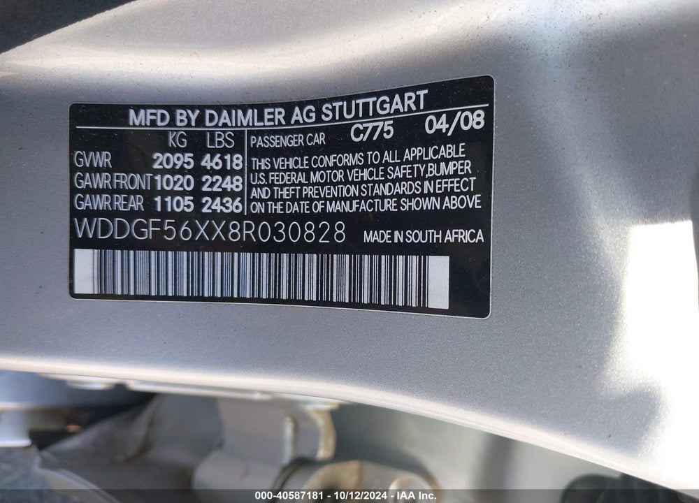 2008 MERCEDES-BENZ C 350 SPORT VIN: WDDGF56XX8R030828