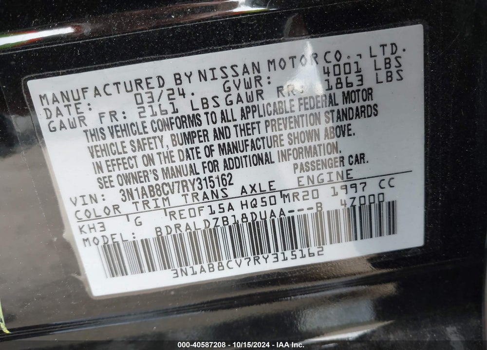 2024 NISSAN SENTRA SV XTRONIC CVT VIN: 3N1AB8CV7RY315162