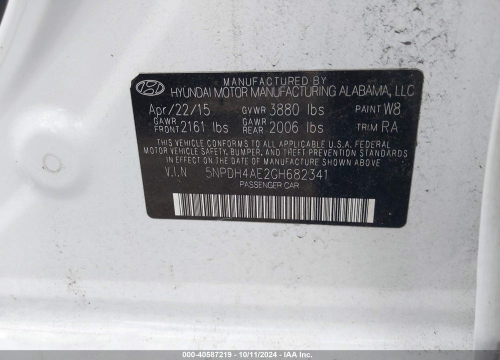 2016 HYUNDAI ELANTRA SE VIN: 5NPDH4AE2GH682341