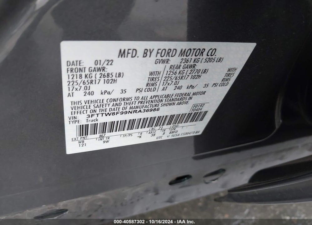 2022 FORD MAVERICK XL VIN: 3FTTW8F99NRA36986