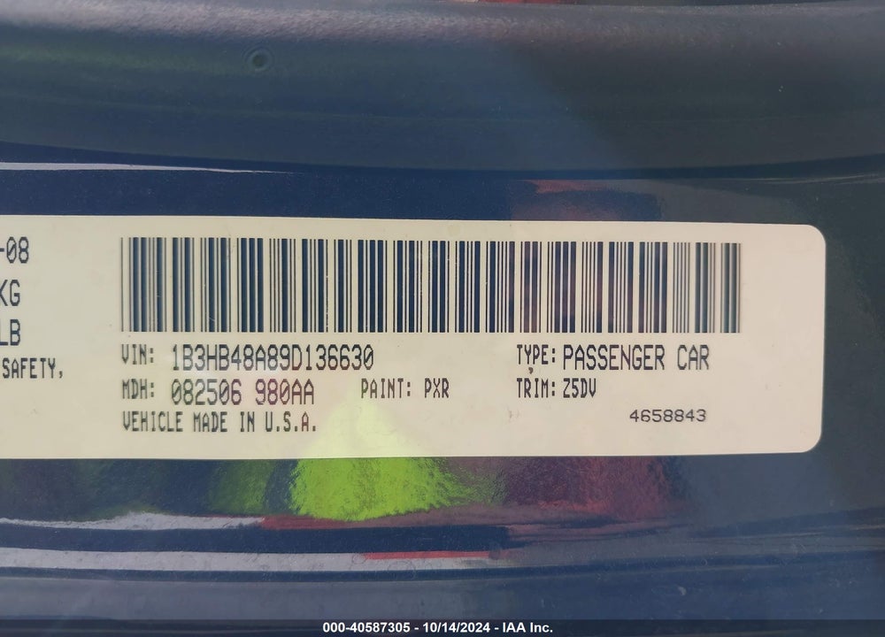 2009 DODGE CALIBER SXT VIN: 1B3HB48A89D136630