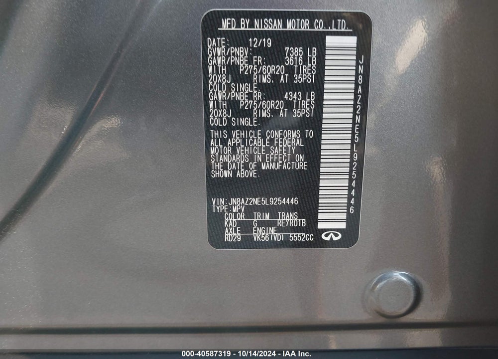 2020 INFINITI QX80 LUXE AWD VIN: JN8AZ2NE5L9254446