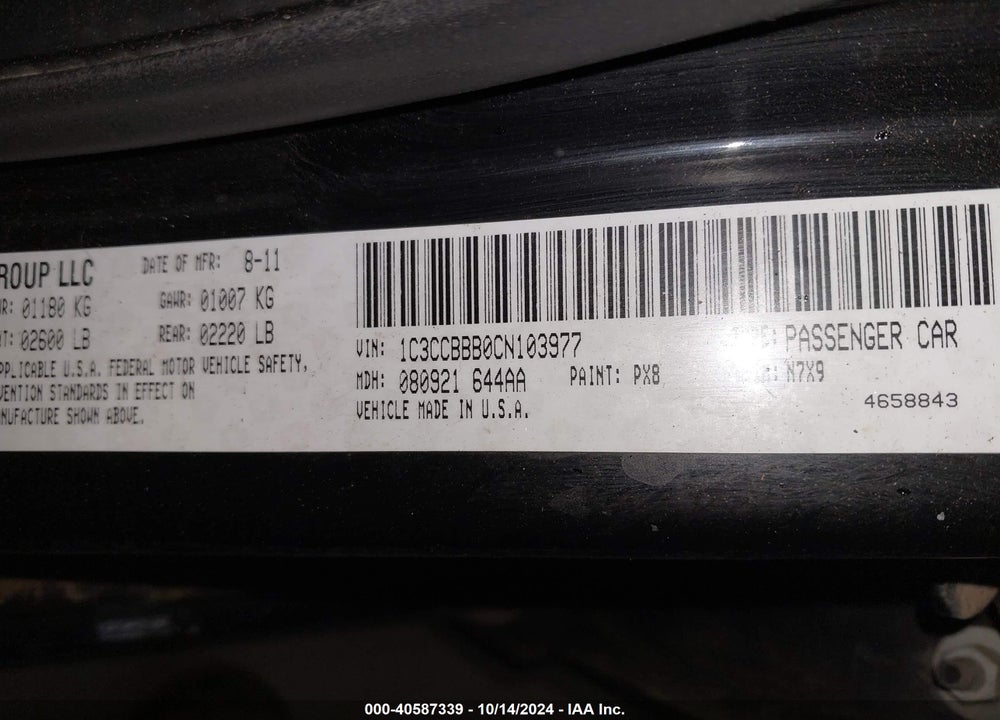 2012 CHRYSLER 200 TOURING VIN: 1C3CCBBB0CN103977