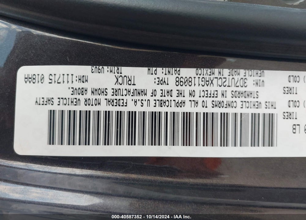 2010 DODGE RAM 2500 ST VIN: 3D7UT2CLXAG118098