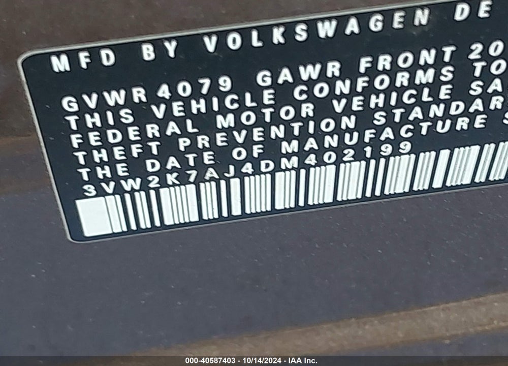 2013 VOLKSWAGEN JETTA 2.0L S VIN: 3VW2K7AJ4DM402199