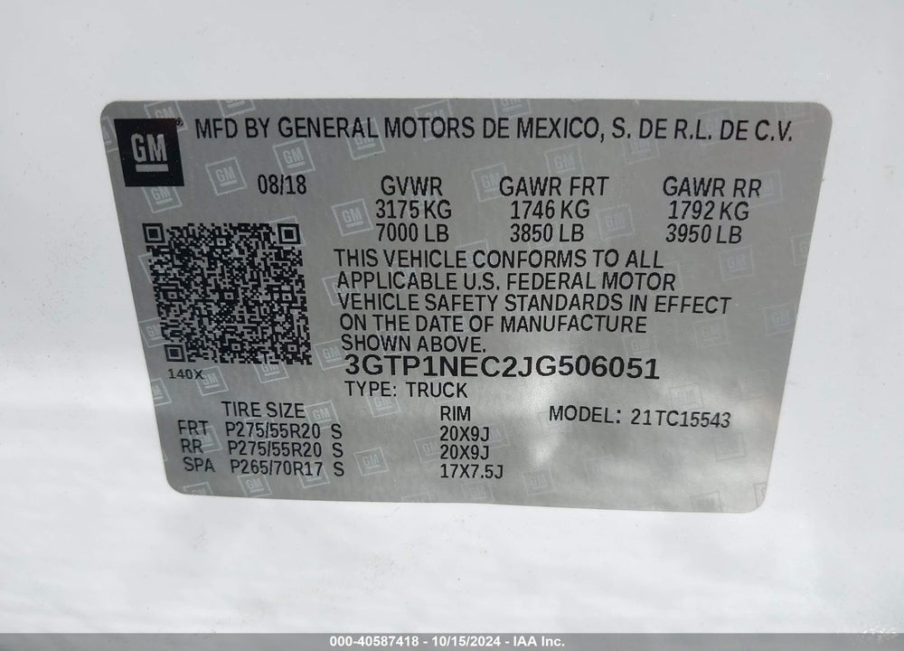 2018 GMC SIERRA 1500 SLT VIN: 3GTP1NEC2JG506051
