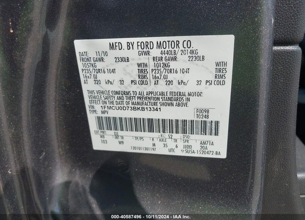 2011 FORD ESCAPE XLT VIN: 1FMCU0D73BKB13341